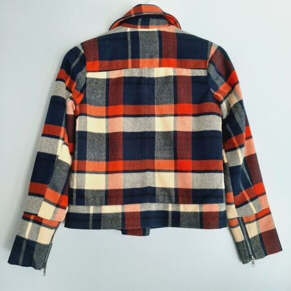 HURLEY / Quiet Rebel Moto Plaid Blanket Fleece Biker Full Zip Jacket Sz XS - Picture 11 of 16